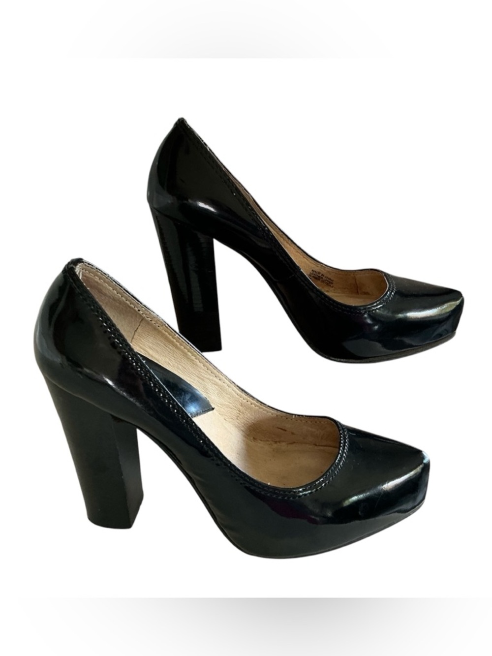 Michael Kors Black Patent Pointed-Toe Block Heels Size 6 Luxury Neutral Classy